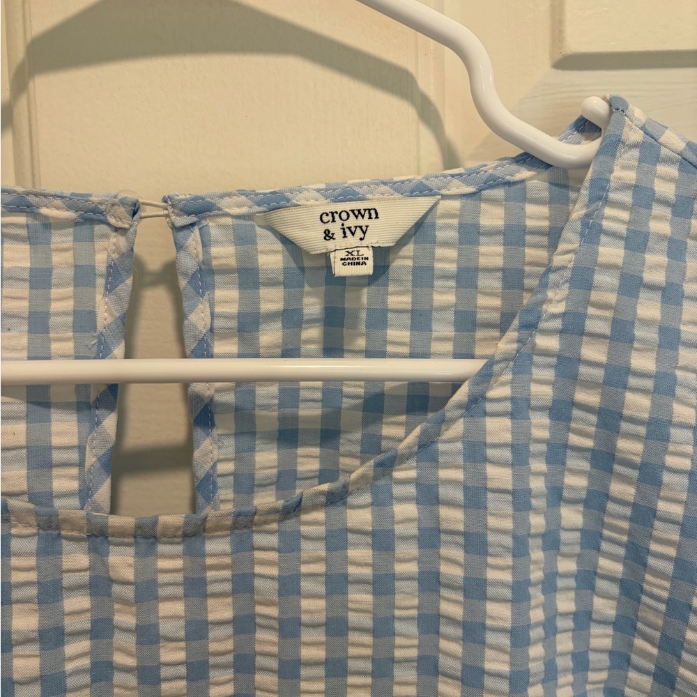 Crown & Ivy Women's Blue Gingham Shift Dress - Picture 3 of 4
